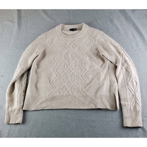 Aqua Sweaters - Aqua Cashmere Sweater Womens Medium Beige Crewneck Pullover Cable Knit Fisherman